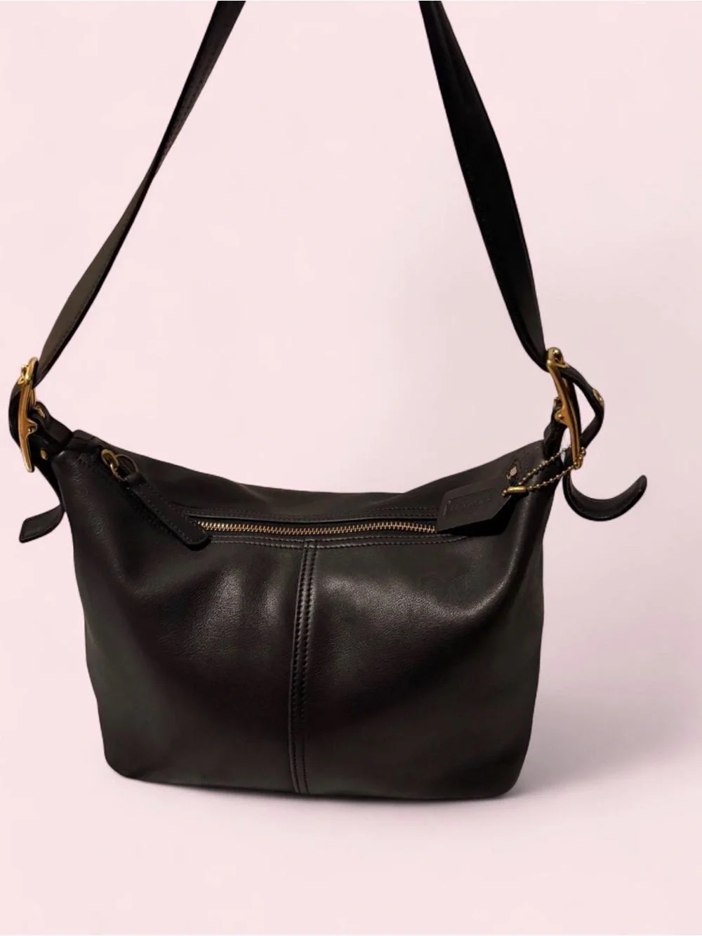 Coach Black Leather Shoulder Bag with Gold Hardware